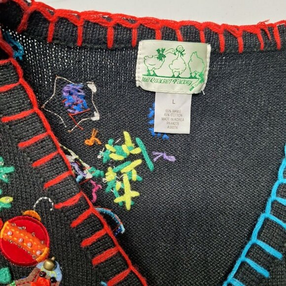 Quacker Factory Christmas Vest Bells Large Embelished  Sweater Knit Embroidered - Picture 11 of 13